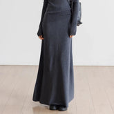 Bxoxo Elegant Long Skirt Women Korean Style Dark Gray Knitted Skirt High Waist Autumn Winter Fashion Casual A-line Skirts