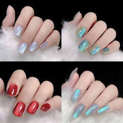 24pcs/box Crystal Cat Eye Shining Diamond Nail Patch Sparkling False Nail Press on Acrylic Nails Handmade Nail Wearing