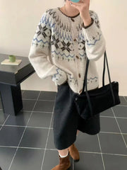 Bxoxo Soft Knit Button Up Cardigan Women Fair Isle Sweater Jacket Ladies Teen-Girl Fall Winter Christmas Knitwear Casual Chic Outfit