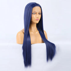 BXOXO Blue Wig Straight Synthetic Lace Front Wig Glueless Wigs Ready to Wear Long Blue Hair Wig Synthetic Hair Lace Wigs for Women