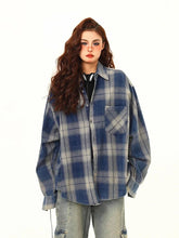 Bxoxo Streetwear American Plaid Shirt Women Oversize Loose Vintage Long Sleeve Blouse Hip Hop Casual Retro Harajuku Bf Pockets Tops