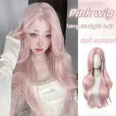 BXOXO Pink Wig for Women Long Wavy Cosplay Wigs Natural Soft Sweet Synthetic Wig for Daily Use School Life Lolita Wig Pink