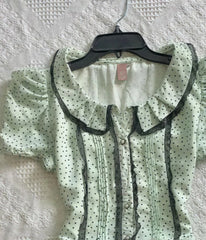 Bxoxo Sweet Sexy Slim Fitting Patchwork Polka Dot Ruffle Elegant Puff Short Sleeve Tops Design Solid Tierred Mini Skirt 2-piece Set