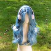 BXOXO 22Inch Sea Blue Color Synthetic Wigs Middle Part Long Natural Wavy Hair Wig For Women Cosplay Drag Queen Party Heat Resistant