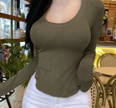 Autumn Long Sleeve Tshirt Women Fashion Slim White Woman Tshirts Tops High Elasticity Thin Skinny Tee Shirt Blusas