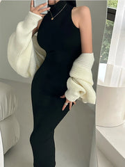 BXOXO Red Skinny Sexy Turtleneck Midi Dress Women Evening Party Ladies Elastic Hip Wrap Elegant Bodycon Dresses Y2k Clothing