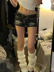 BXOXO American Y2K Sexy Mini Chicly Hollow Out Female Shorts Summer Classic Low Waist Fashion Washed Distressed Slim Shorts for Women