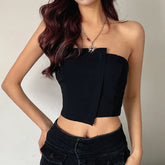 Bxoxo Y2K Sexy Irregular Strapless Tank Top Women Backless Sleeveless Zipper Tube Tops Gothic Summer Off Shoulder Lady Vest