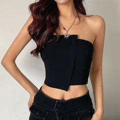 Bxoxo Y2K Sexy Irregular Strapless Tank Top Women Backless Sleeveless Zipper Tube Tops Gothic Summer Off Shoulder Lady Vest