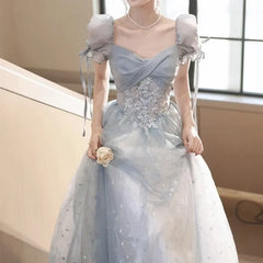 BXOXO Customized Crisscross Square Collar Prom Dresses Sequins Appliques Lace Up A-Line Short Sleeves New Slim Waist Formal Dress Woma