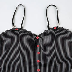 BXOXO Vintage Contrast Button Stitching Camis Women Causal Slim-fitting Sleeveless Slit Crop Top Summer Retro Striped Print Tee