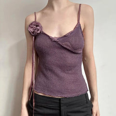 BXOXO Vintage Solid Strap Top Retro Floral Stitching Sleeveless Slim-fitting Crop Tops Women Summer Casual Knitted Tees Grunge