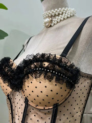 BXOXO Summer Polka Dot Tight Top Mesh Women's Elegant Underwear Y2K Fashion Sexy Set Party Evening Dresses Two Piece Set Long Skirt