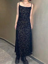 Bxoxo Vintage Grunge Printed Long Dress O Neck y2k Punk Black Sundress Lace Up Fairycore Gothic Aesthetic Outfits Korean Bohemian