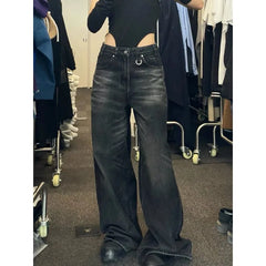 Bxoxo Black Vintage Washed Wide Leg Women's Jeans Y2k Overzised Korean Fashion Denim Pants Baggy Hip Hop Streetwear Gyaru