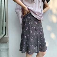 Bxoxo Vintage Floral Skirt Women Japanese Style Elegant Sweet Mid Skirt Black Harajuku Y2k Fashion Short Skirts Aesthetics