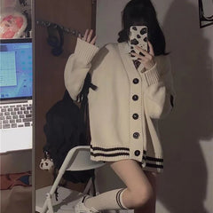 Bxoxo Striped Loose Cardigan Women Y2K Vintage Autumn Winter Single Breasted Sweater Streetwear Casual Korean Female Knitted Coat