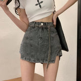 Bxoxo Summer New Irregular Denim Shorts Skirt Female Y2K Street Fashion High Waist Plus Size Slim Bag Hip Skirt Pants Exposed A Shorts
