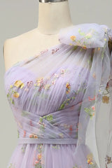 BXOXO Lavender A-Line Corset Prom Dress Embroidered Tulle Lace One Shoulder Sweetheart Wedding Party Dresses Formal Gown