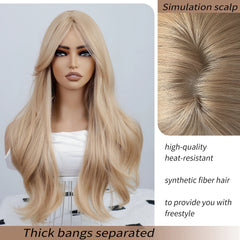 BXOXO Synthetic 24 Inch Blonde Curly Wave Bangs Wig Fiber Wig Heat-resistant Non-Glare Natural Soft Cosplay Hairpiece For Women
