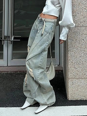 Bxoxo American Vintage Ripped Wide Leg Jeans Women Autumn High Waist Streetwear Loose Denim Pants Y2K Hip Hop Grunge Straight Trousers