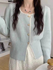 Bxoxo Sweet Chic Soft Cardigan Women Long Sleeve Fashion O Neck Knitted Jacket Fall Korean Casual Female Elegant Buttons Tops Cute New