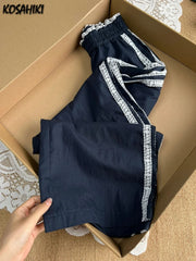 Bxoxo Korean Lace Patchwork Women Harajuku Casual Trousers Wide Leg Pants High Waist Pant Y2k Aesthetic Joggers Hip Hop Pantalones