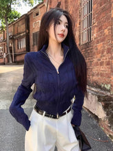 Bxoxo Vintage Turtleneck Zipper Cardigan for Women Autumn Loose Long Sleeves Knitted Sweaters Y2K Ladies Soft All Match Jumpers