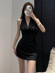 Bxoxo Elegant Halter Neck Black Mini Skirt Women Summer Fashion Lace Patchwork Slim Dress Y2K Sexy Off Shoulder Sleeveless Vestidos