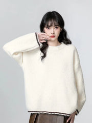 Bxoxo Cute Retro Green Sweaters Women Preppy Style Loose O Neck Long Sleeve Knitted Jumper Japan Vintage Sweet Female Simple Pullovers