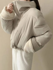 Bxoxo Plush Lamb Warm Jacket for Women Fashion Patchwork Double Sided Wear Crop Coats Y2K Streetwear Loose Lapel Solid Outwear New