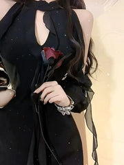 BXOXO Black Dresses Women Sexy Hollow Out Female Casual Temperament New Spring Off Shoulder Korean Style Solid Hotsweet Empire Fashion