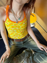 BXOXO Korean Style Tank Tops Women Sleeveless Yellow Print Halter Tops Y2k Vintage Tops Fairycore Streetwear Out Wear Camis