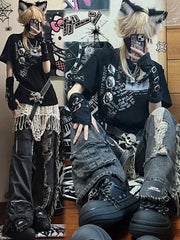 BXOXO American Heavy Hole Denim Cargo Pants Y2k E-Girl High Waist Street Straight Trousers 2025 Summer New Loose Bell Bottom Jeans