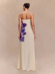 BXOXO Floral Print Strapless Sexy Maxi Dress For Women Gown Off-shoulder Backless Sleeveless Elegant Long Dress Fashion