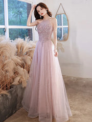 BXOXO Elegant Pink Celebrity Dress Sequins Beading Halter With Tassel Sleeve A Line Exquisite Floor Length Prom Evening Gowns New