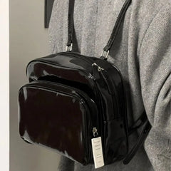 BXOXO Patent Leather Backpack for Women Spring Fashion Korean Style Shoulder Bag Trendy Daily Casual Black Backpack
