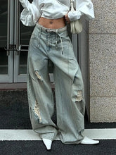 Bxoxo American Vintage Ripped Wide Leg Jeans Women Autumn High Waist Streetwear Loose Denim Pants Y2K Hip Hop Grunge Straight Trousers