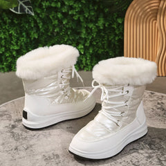 BXOXO Women's Faux Fur Ankle Boots Chunky Platform Waterproof Snow Boots Women Silver Thick Plush Warm Winter Boots Shoes Woman 43