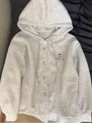 Bxoxo Cartoon Embroidery Cute Hoodies Women Vintage Oversize Loose Long Sleeve Sweatshirts Preppy Style Kawaii Japan Lady Outwear Tops