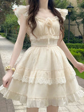 Bxoxo 3D Floral Sweet Mini Dress Women Casual Fashion Slim Flying Sleeve Cake Dress Preppy Style Lace Patchwork Cute Vestidos New