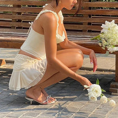 Bxoxo Corset Top y2k Clothes Women Coquette Clothing Ruffle Lace Trim Low Cut Sleeveless Tank Top 2000s Clothes Streetwear