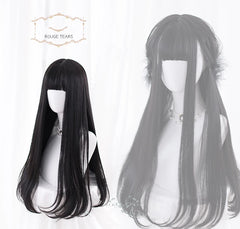 BXOXO Long Straight Black Synthetic Wig For Woman With Bangs black Cosplay Lolita Wigs Heat Resistant Natural Hair