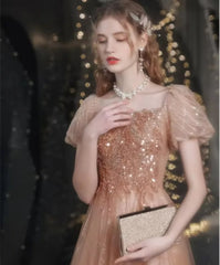 BXOXO Elegant Party Dress Square Collar Short Sleeve Slim Banquet Dresses Women Sexy Backless Evening Dress Gold Puffed Sleeve