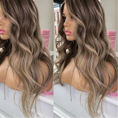 BXOXO Highlight Ash Blonde Human Hair Wigs For Women 180 Density Body Wave Remy Wigs Human Hair Preplucked 13x4 Lace Frontal Wigs