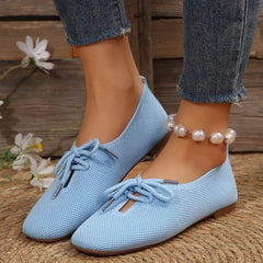 BXOXO Autumn Mesh Breathable Women's Flat Shoes Solid Simple Ballet Flats Female Casual Lace-up Walking Shoes for Women