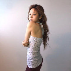 Bxoxo Y2k Fairycore Tank Top Women Polka Dot Deep V Neck Crop Tops Streetwear Korean Style Camis Backless Summer E-girls Tank