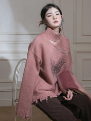 Bxoxo Hollow Out Hole Sweaters Women Vintage Bufferfly Print Lazy Wind Loose Knitted Jumper American Harajuku Y2K Retro Pullover New