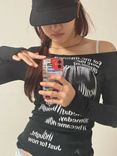 BXOXO Graffiti Letter Print T Shirt Women Slim Crop Tops Long Sleeve Y2k Aesthetic Grunge Tees Streetwear Harajuku Tshirts