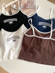 BXOXO Women With Padded Bra Crop Tops O-neck Solid Crop Tops 2024 Summer Letter Printing Tops Spaghetti Camisole